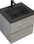24"-47" Floating Dark Grey Corner Vanity with Matte Black Sink - 2 Soft Close Drawers