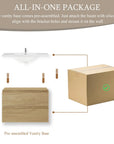 Oakmere Series 30" Natural Oak Bathroom Floating Vanity with Resin Sink & 2 Soft-Close Drawers