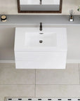 Floating Bathroom Vanity with Resin Top Basin & Soft Close Drawers - Modern Wall-Mounted Storage Cabinet color: Glossy White