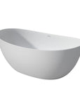 Aura Series 65-inch freestanding bathtub, emphasizing the curved side wall, minimalist base, and streamlined freestanding design.