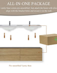 Pre-assembled wall-mounted light oak bathroom vanity with pre-drilled mounting holes.