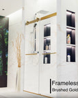 48" x 74" Brushed Gold Frameless Double Sliding Shower Door with Soft-Close - Leak-Proof, Easy-Clean