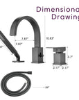 FLUNIX Matte Black Waterfall Roman Tub Faucet Set Dimension.
