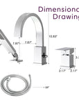 FLUNIX Chrome Waterfall Roman Tub Faucet Dimension.