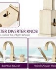 FLUNIX Brushed Gold Waterfall Roman Tub Faucet Set Water Diverter Knob.