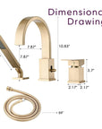 FLUNIX Brushed Gold Waterfall Roman Tub Faucet Set Dimension.