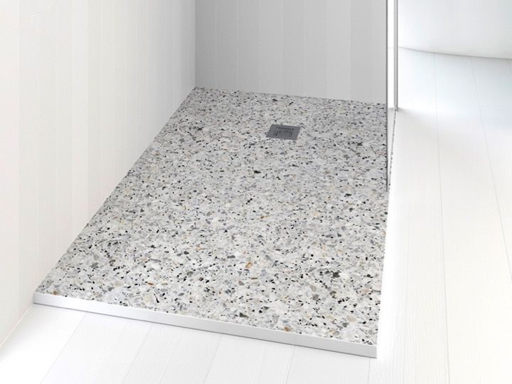 Terrazo Shower Base with minimalist design and central drain