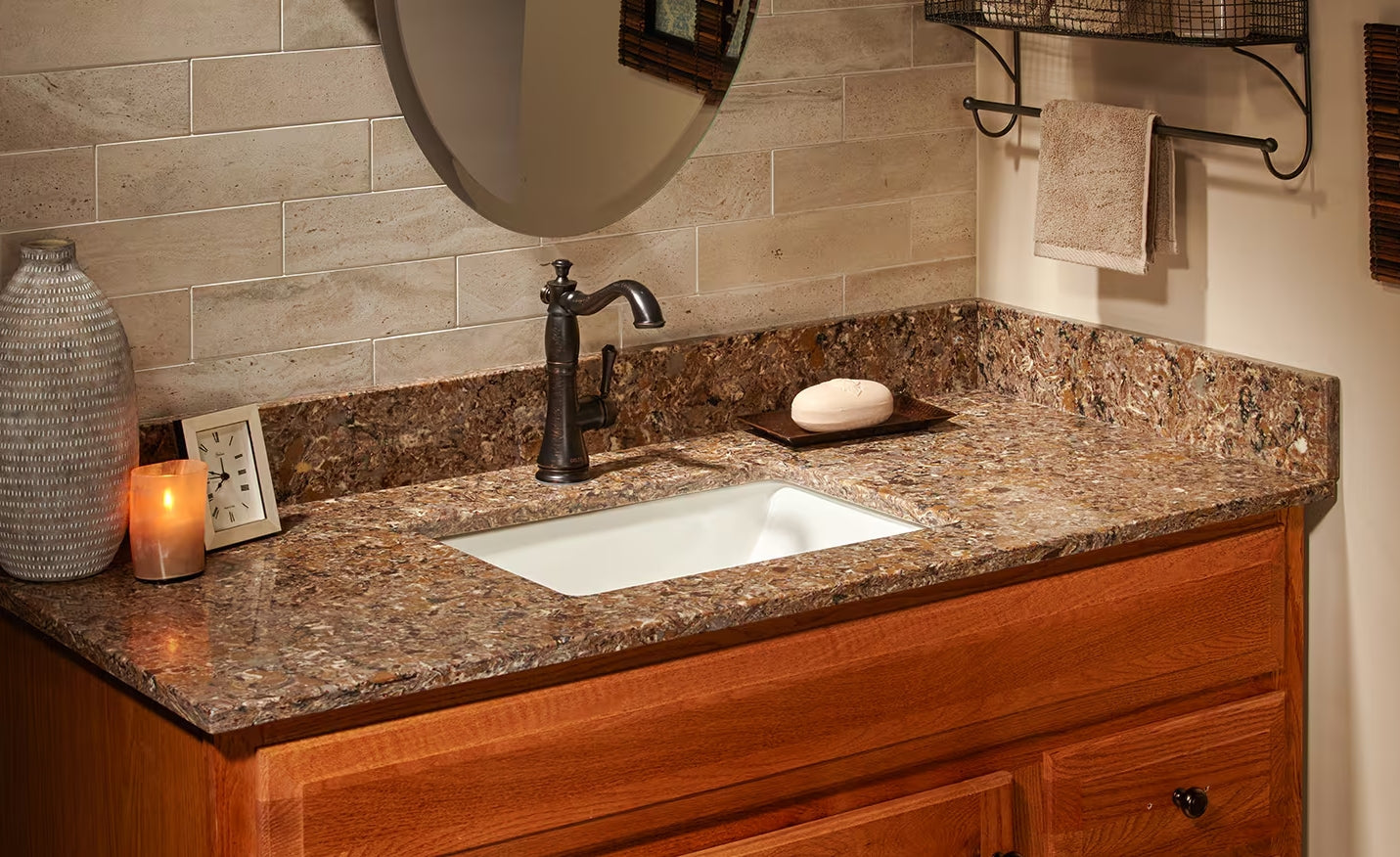 a stylish 36-inch bathroom vanity top with a sink, surrounded by elegant decor and a modern faucet. | ACE DECOR