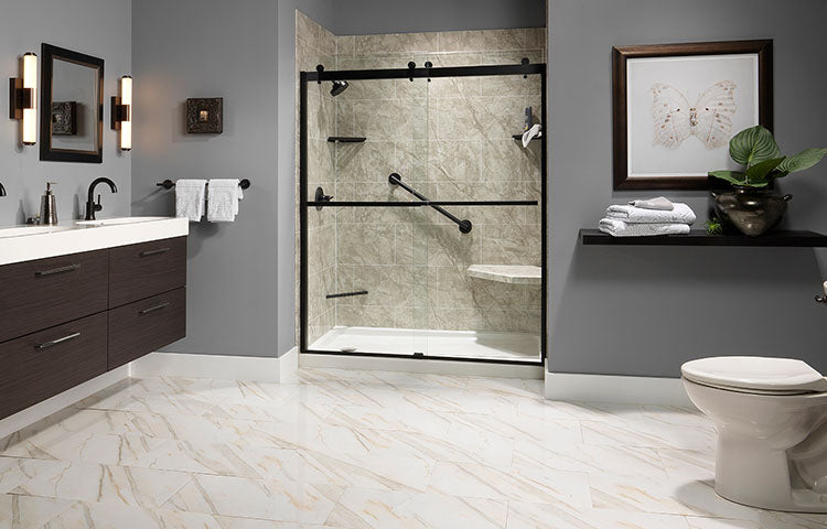 matte black semi-frameless shower sliding door | ACE DECOR