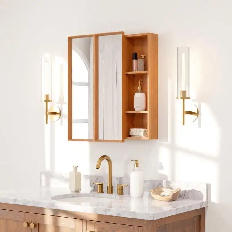 Triple-door wooden standard medicine cabinet size with open shelves, ACE DECOR design for contemporary bathrooms