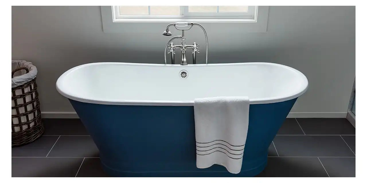 Classic freestanding bathtub with vintage chrome bath shower faucet.