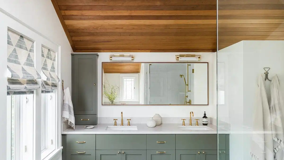 Large horizontal mirror showing bathroom mirror height alignment with double sinks
