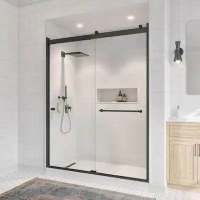 Matte Black and Chrome Bypass Shower Doors: A Perfect Blend of Modern and Classic Design