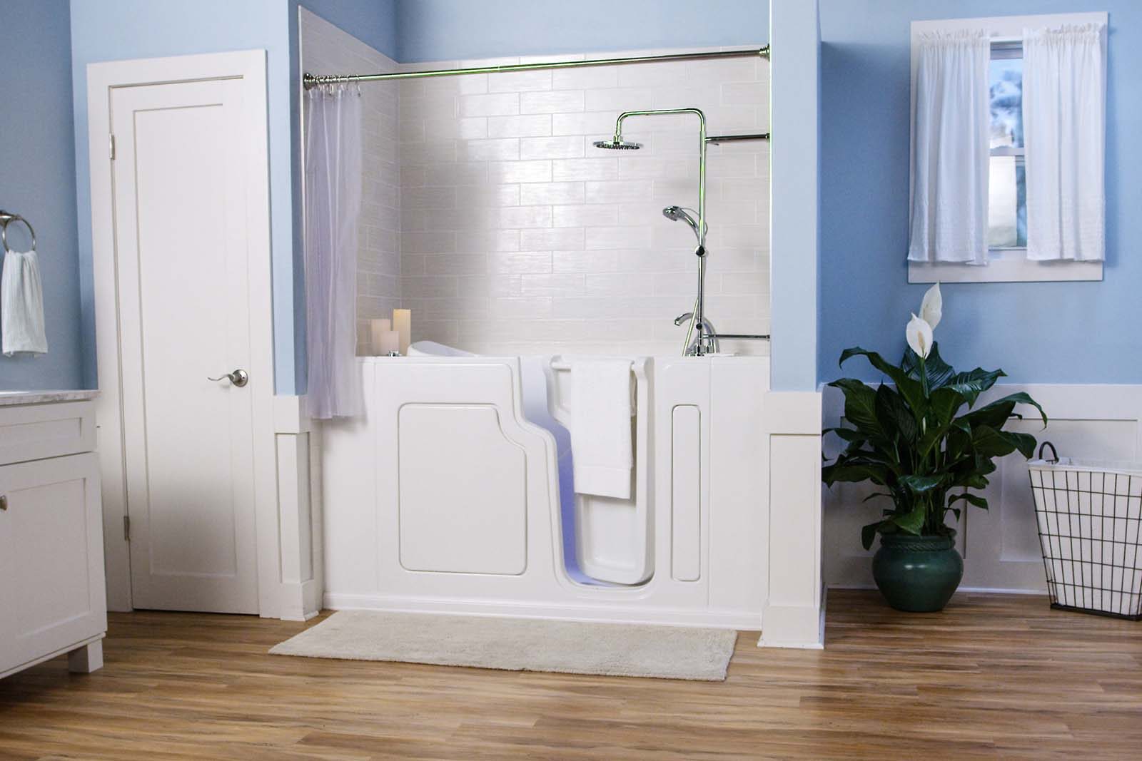 Modern bathroom with a safe and accessible walk in shower tub design