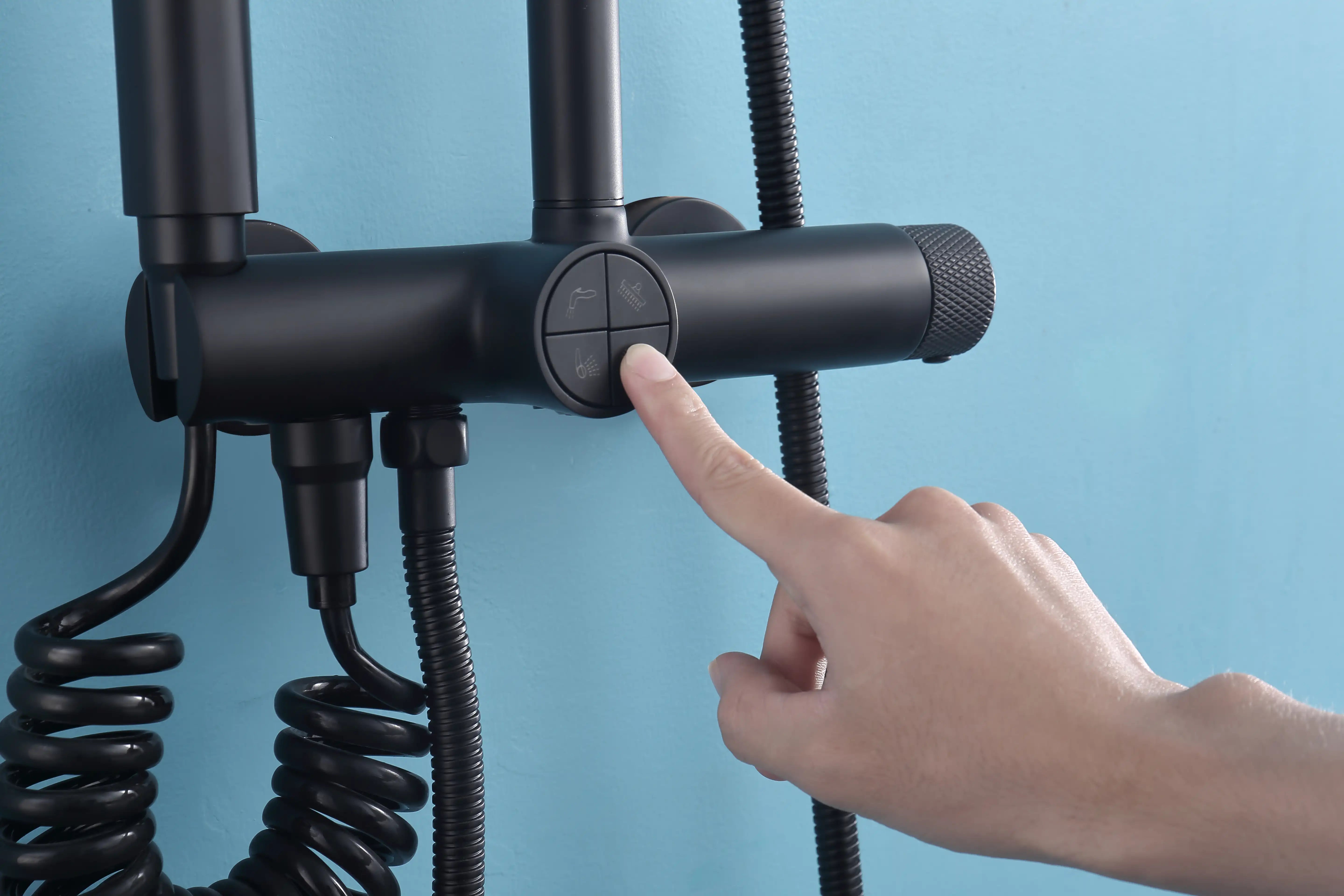 Matte Black Dual Shower Head System – 360° Rainfall & 5-Function Handheld