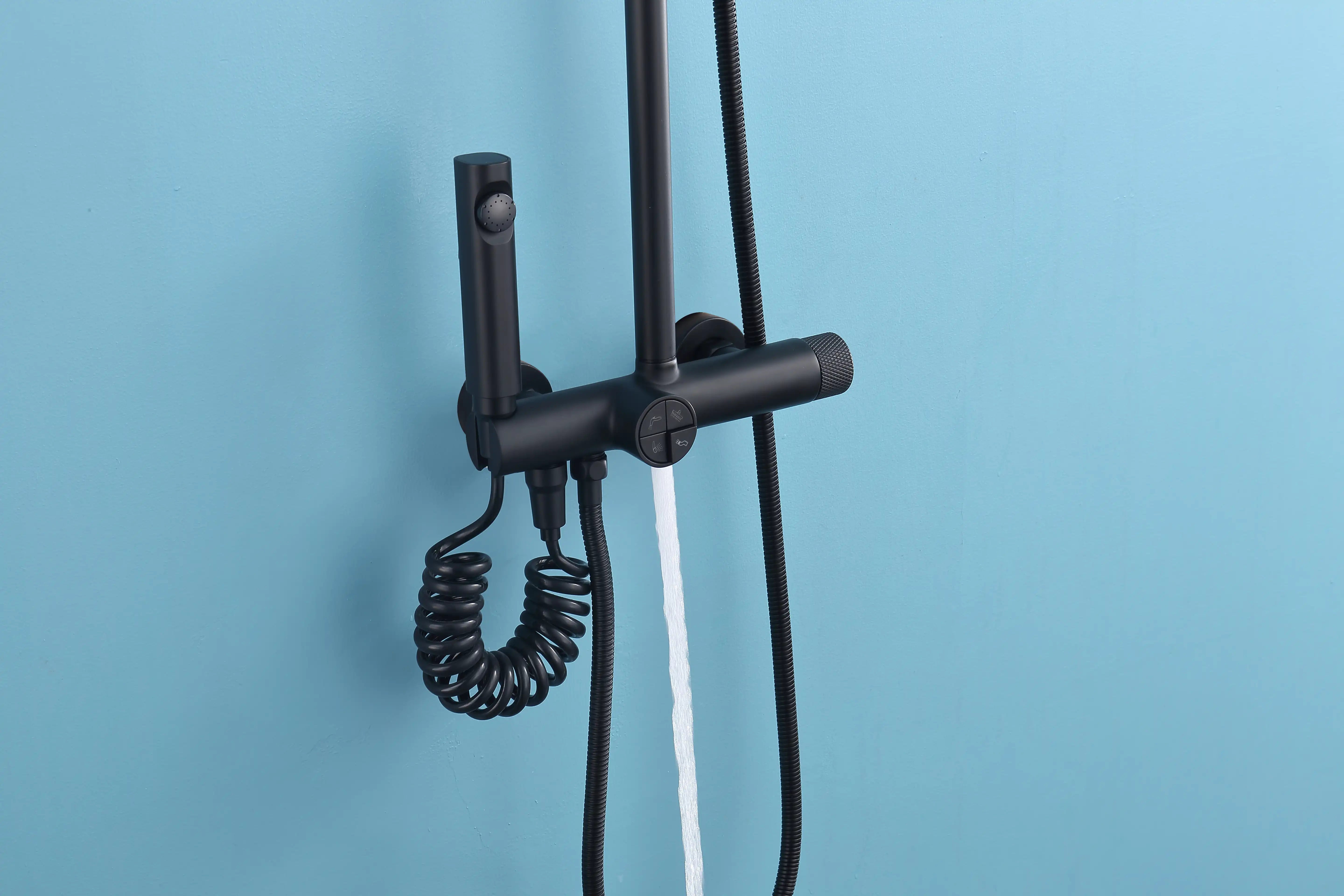 Matte Black Dual Shower Head System – 360° Rainfall & 5-Function Handheld