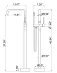 Dimensions diagram of the copper & stainless steel matte black freestanding tub faucet.