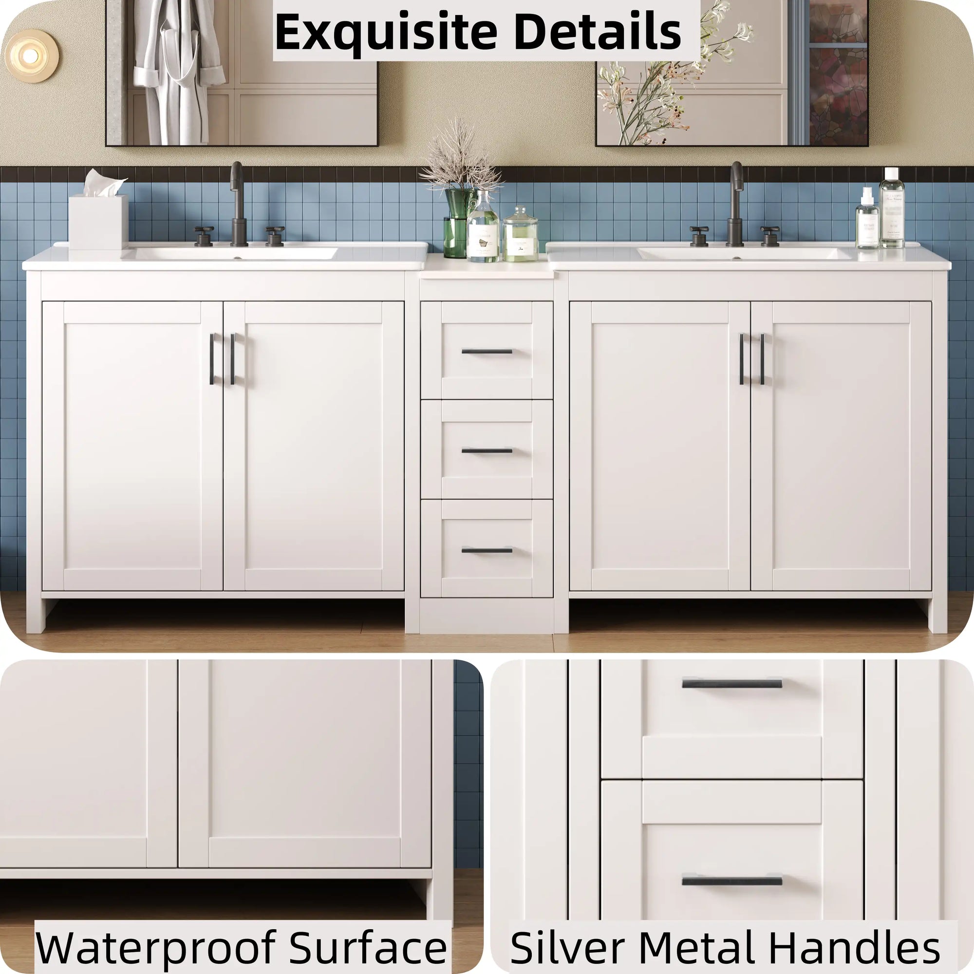 Elysian 84&quot; Freestanding Bathroom Vanity with Double Sinks – White