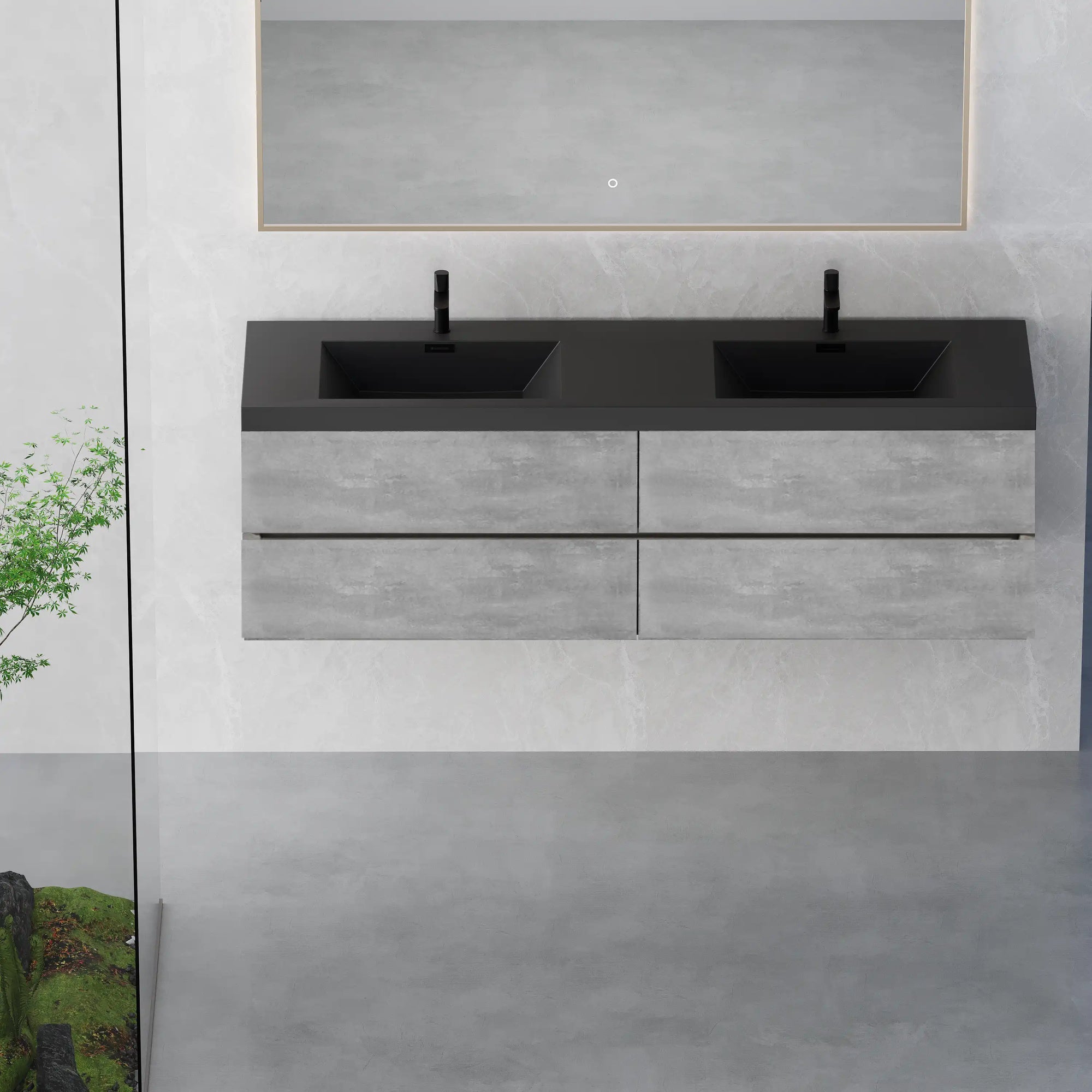 Top view of grey floating vanity 72 x 19 with dual sinks | Ace Decor