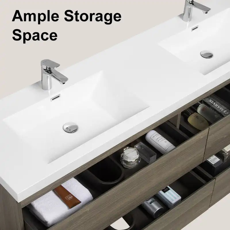 71 X 20 Modern Floating Double Sink Bathroom Vanity - Wall Mounted Storage Cabinet color: Ash Grey