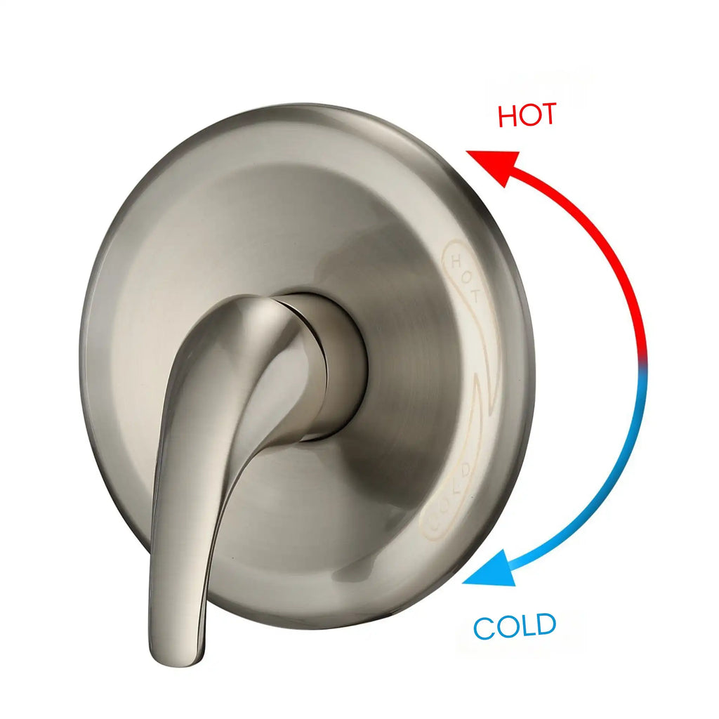 Briar brushed nickel single-handle temperature and flow pressure balance control valve.