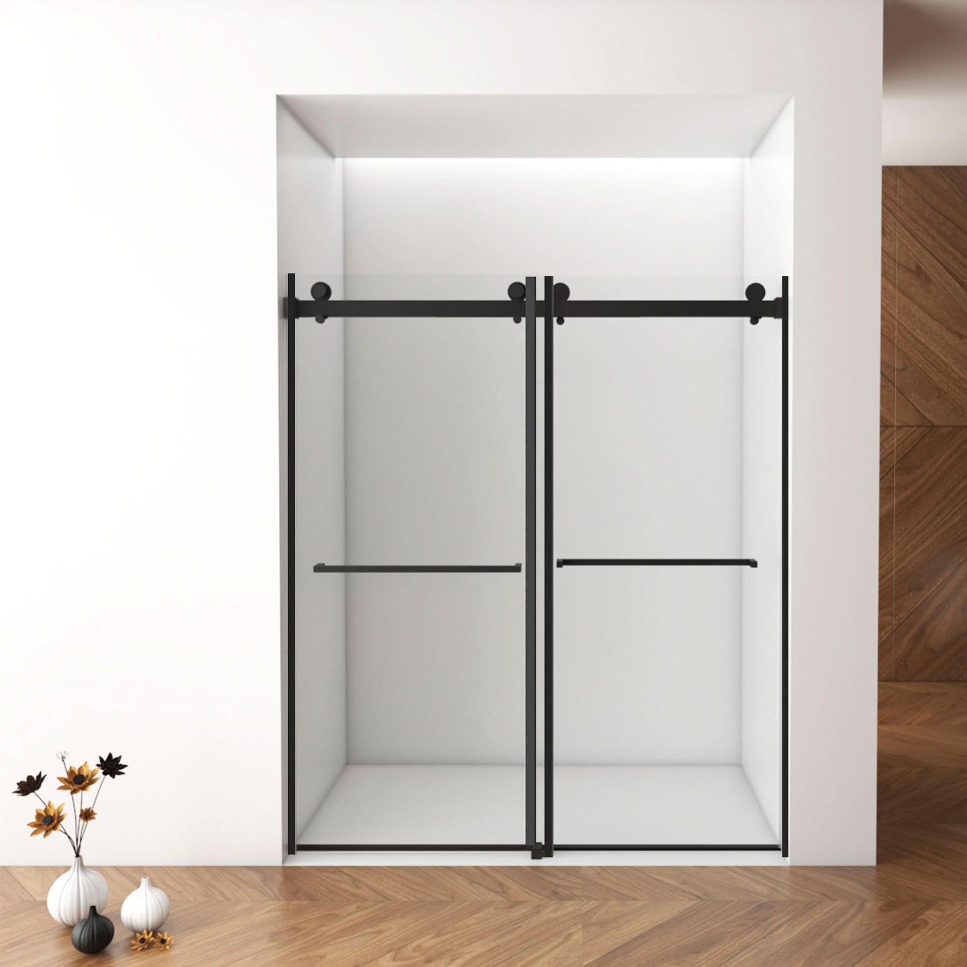 56"-60"W x 70"H Frameless Double Sliding Shower Door - Tempered Glass color: Matte Black