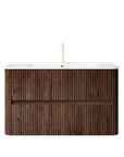 Ravello Series 36" Retro Walnut Wall-Mounted Bathroom Vanity with Ceramic Sink & Drawers.