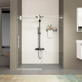 Modern bathroom with 60 x 76 frameless bypass shower door featuring chrome hardware and clear glass panels | Ace Decor
