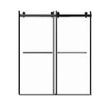 Front view of 60 x 76 shower frameless door in matte black with dual sliding glass panels and minimalist handles | Ace Decor.