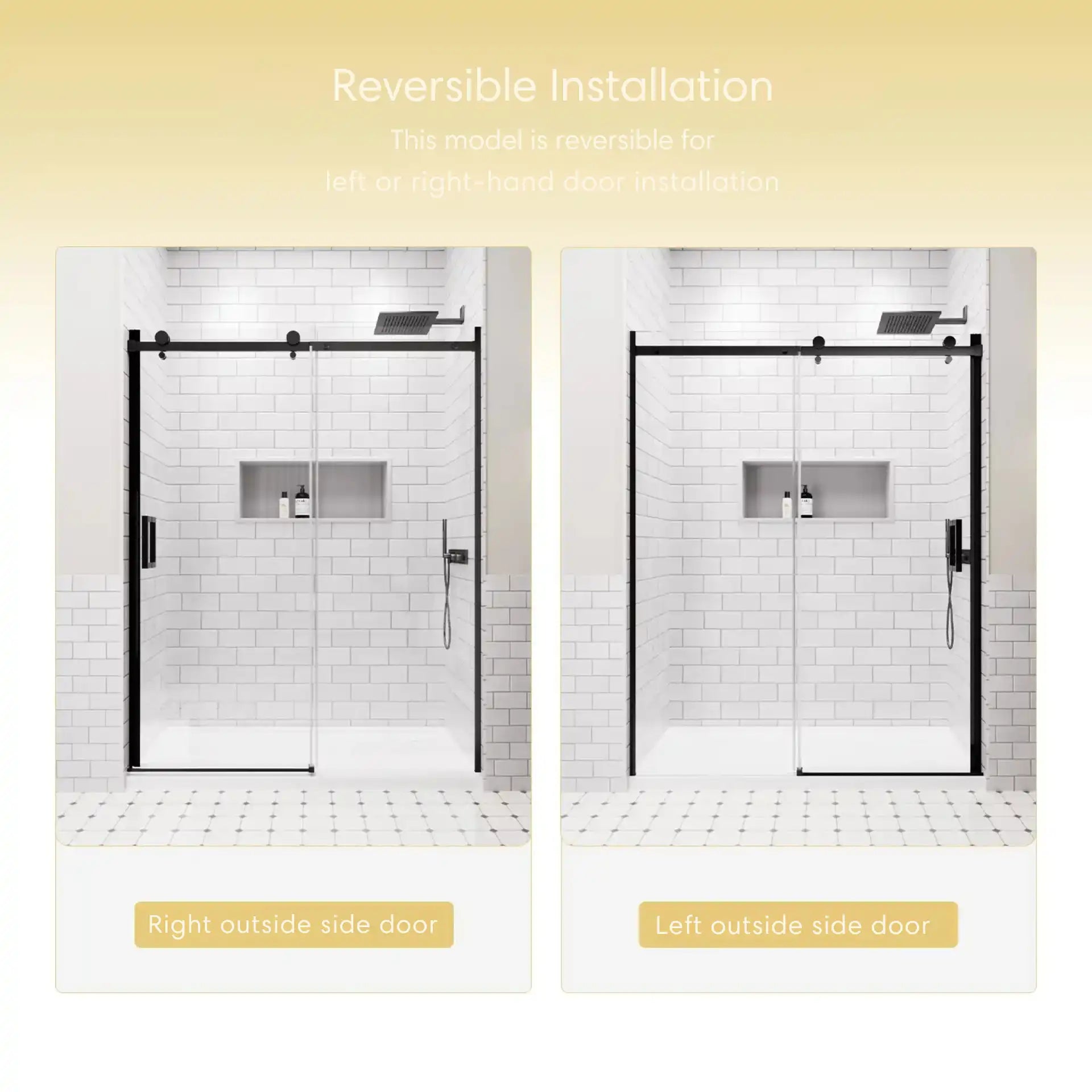54'' x 74'' Frameless Single Sliding Shower Door - 5/16'' Tempered Glass, Adjustable (56''-60'')