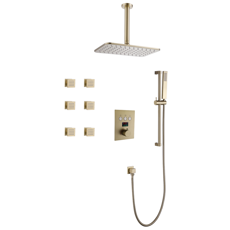 Luxe Series Thermostatic Shower System in Copper with Digital Display