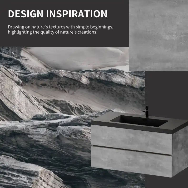 23''-47'' Floating Dark Grey Corner Vanity with Matte Black Sink - 2 Soft Close Drawers