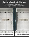 Lumora semi-frameless sliding shower door shown with right- and left-hand reversible installation | Ace Decor