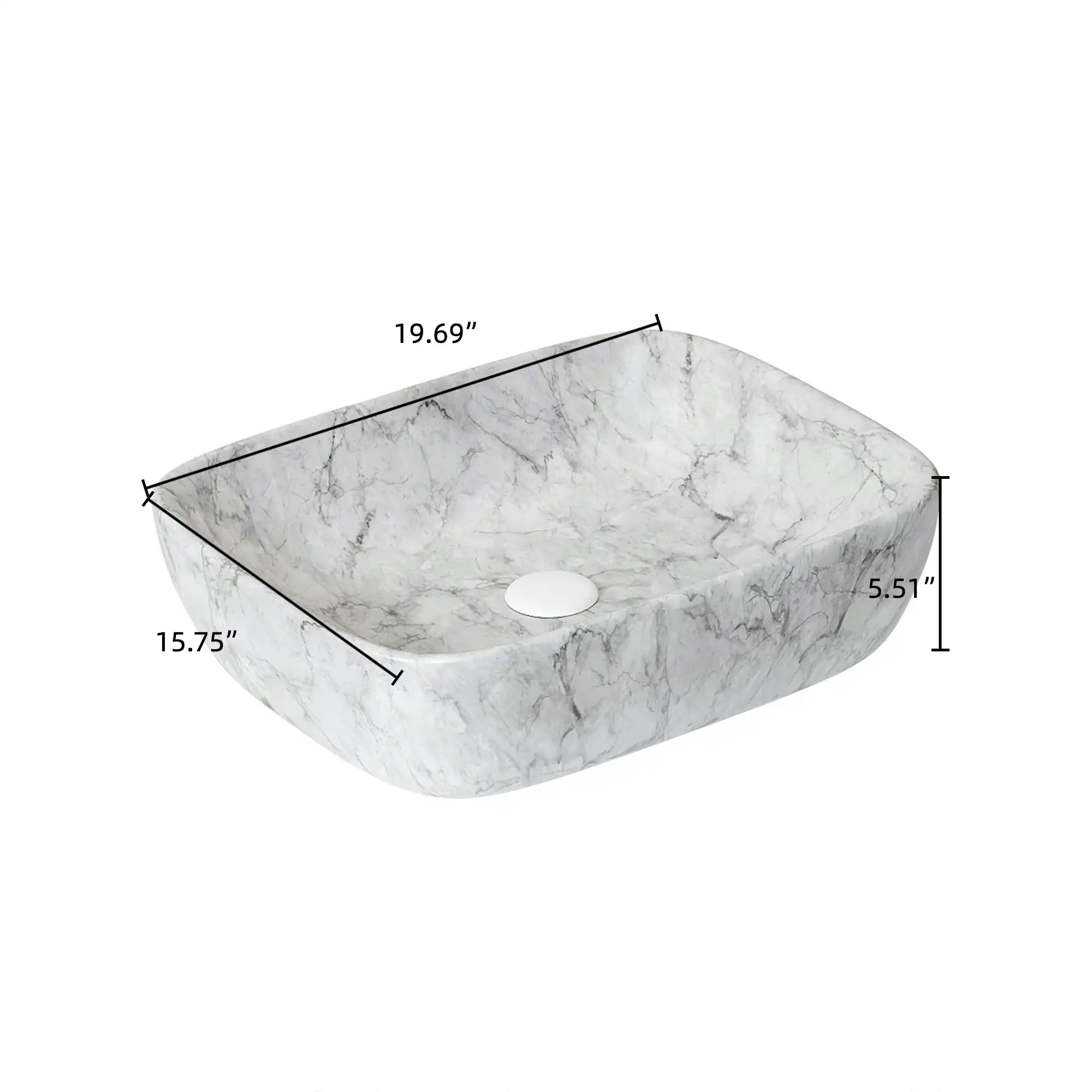 19 inch rectangular sink for bathroom with labeled dimensions | Ace Decor
