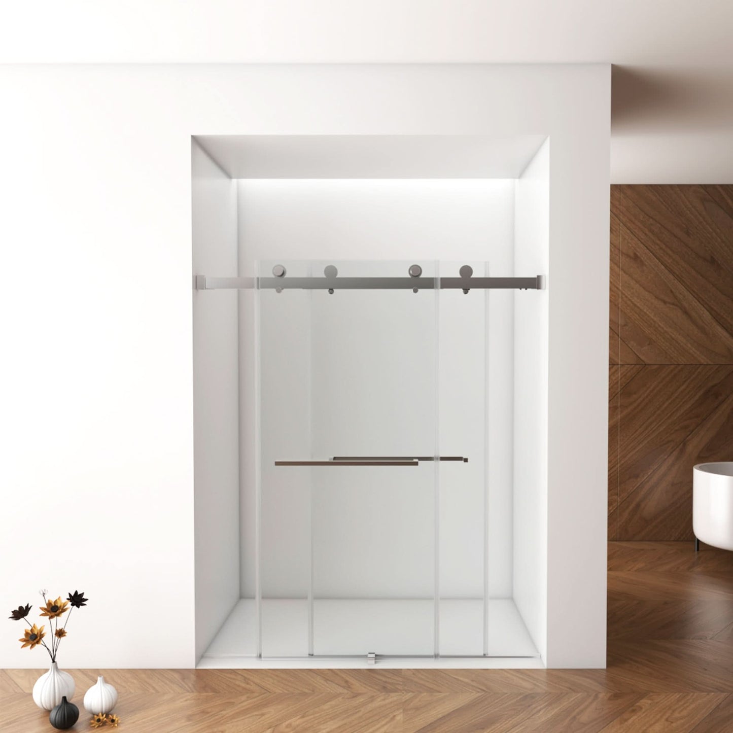 56"-60"W x 70"H Frameless Double Sliding Shower Door - Tempered Glass color: Brushed Nickel