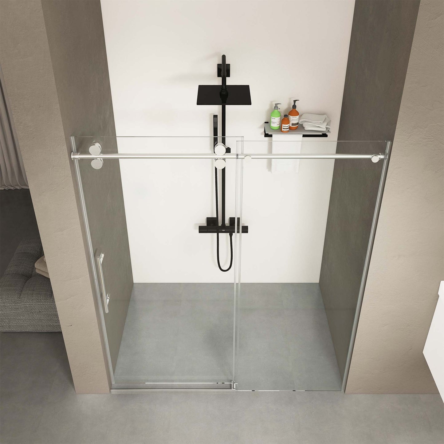 56"-60"W x 76"H Frameless Sliding Shower Door with 3/8" Tempered Glass color: Chrome