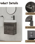 Aeris Series 18" Wall-Mounted Bathroom Vanity with Integrated Sink, Plaid Grey Oak