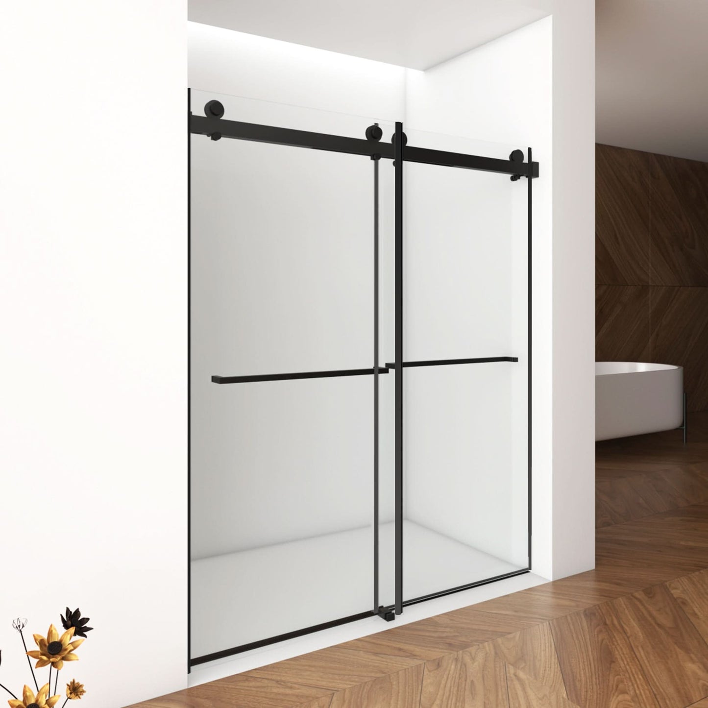 56"-60"W x 76"H Frameless Double Sliding Shower Door with Premium 3/8" Tempered Glass color: Matte Black