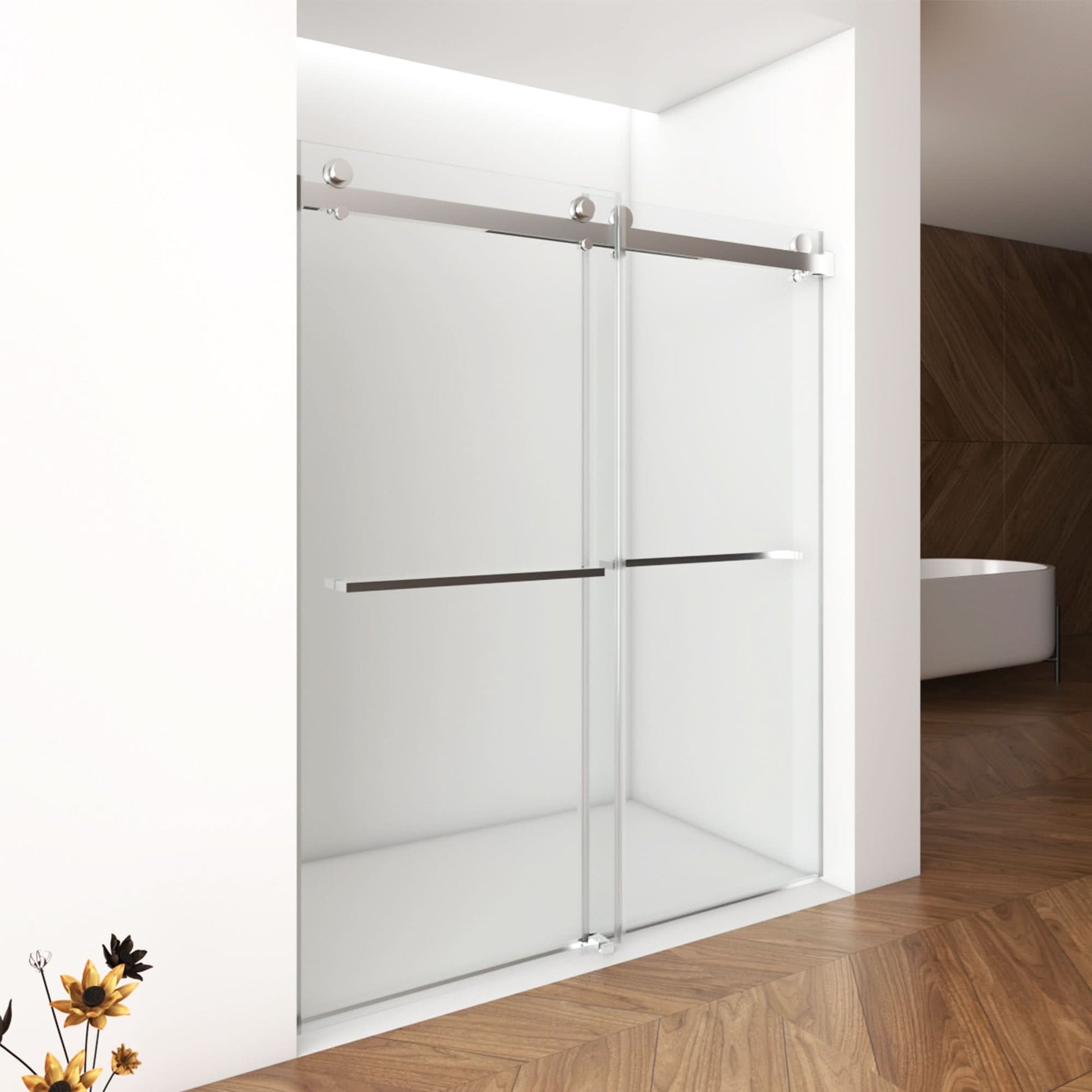 56"-60"W x 76"H Frameless Double Sliding Shower Door with Premium 3/8" Tempered Glass color: Brushed Nickel