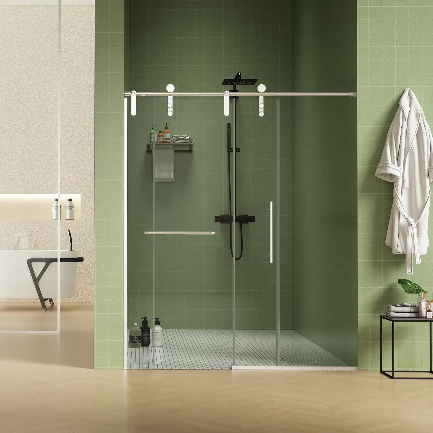 Frameless Sliding Shower Door color:brushed nickel