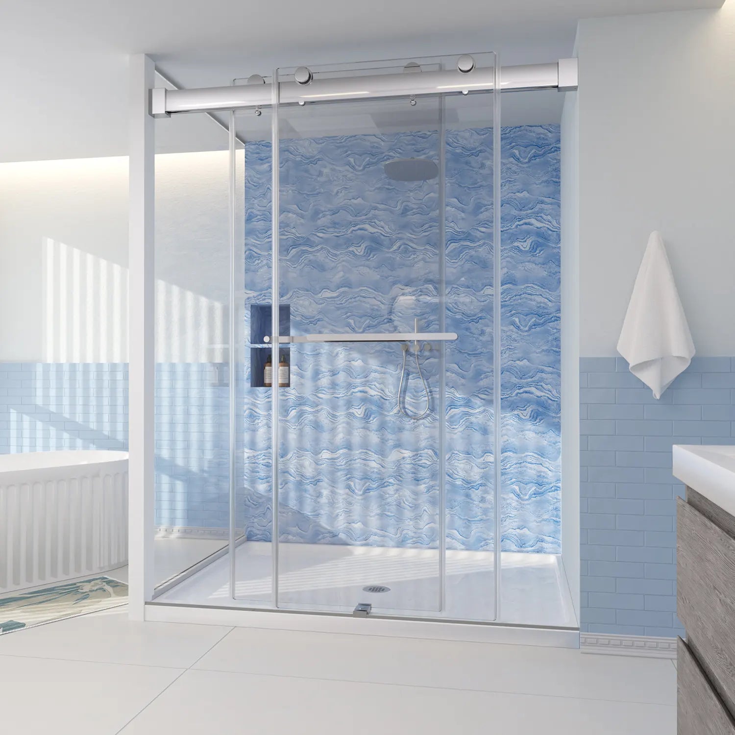 Trivon-Plus Series 60" x 76" Frameless Sliding Bypass Shower Door - 3/8" Tempered Glass, Chrome
