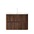 Ravello Series 30" Retro Walnut Wall-Mounted Bathroom Vanity with Ceramic Sink & Drawers.
