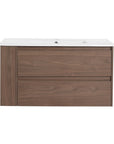 36" brown oak floating vanity front view for modern 36 inch wall mounted bathroom | Ace Decor