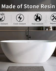 59" Matte White Curved Solid Surface Freestanding Soaking Tub with Overflow and Pop-Up Drain color: Matte White