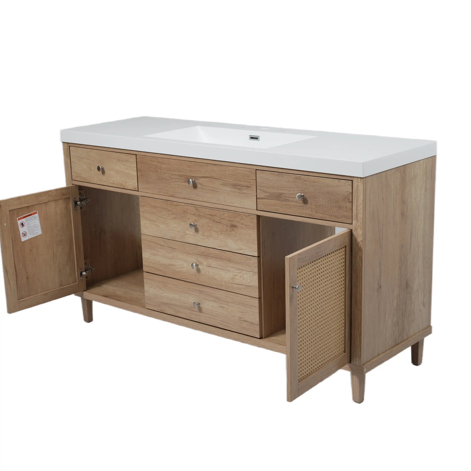Soleil 60&quot; Bathroom Vanity with Sink, Natural Wood Cabinet with Drawers