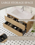 Oakmere Series 36" Natural Oak Bathroom Floating Vanity with Resin Sink & 2 Soft-Close Drawers