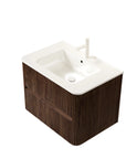Ravello Series 30" Retro Walnut Wall-Mounted Vanity side view with fluted cabinet and ceramic sink top.