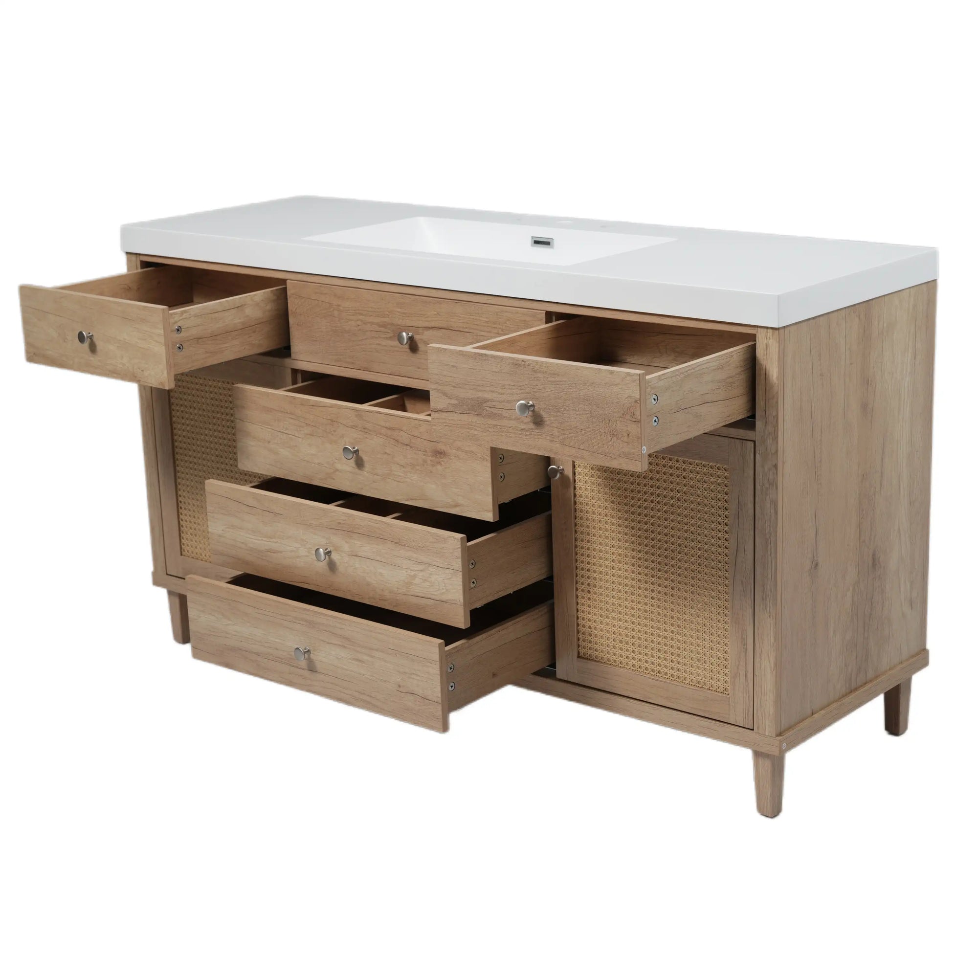 Soleil 60&quot; Bathroom Vanity with Sink, Natural Wood Cabinet with Drawers