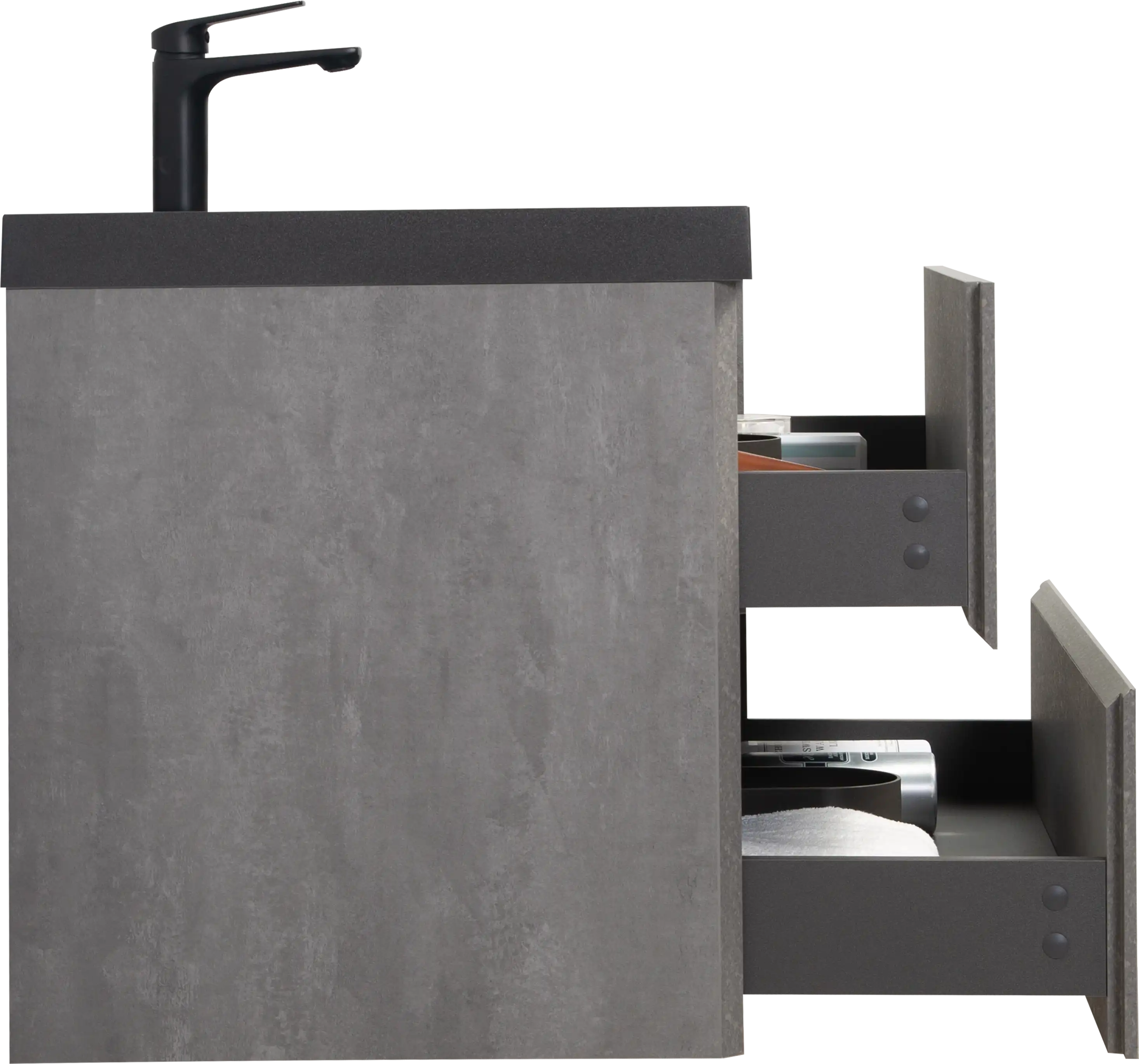 23''-47'' Floating Dark Grey Corner Vanity with Matte Black Sink - 2 Soft Close Drawers