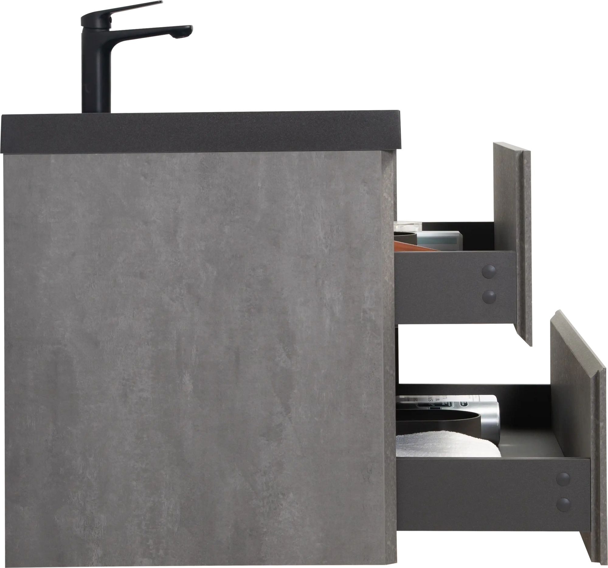 23&#39;&#39;-47&#39;&#39; Floating Dark Grey Corner Vanity with Matte Black Sink - 2 Soft Close Drawers